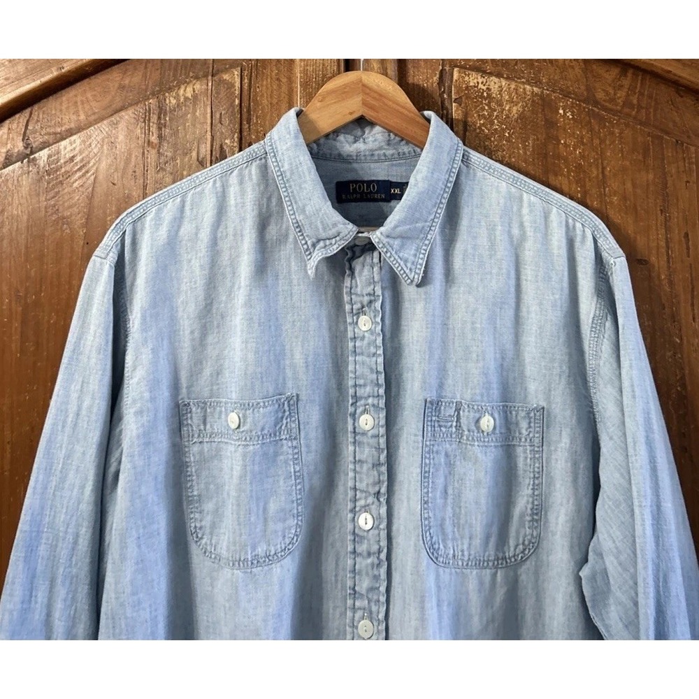Mens Polo Ralph Lauren L/S Button Down Shirt Sz XXL 2XL Chest Pockets